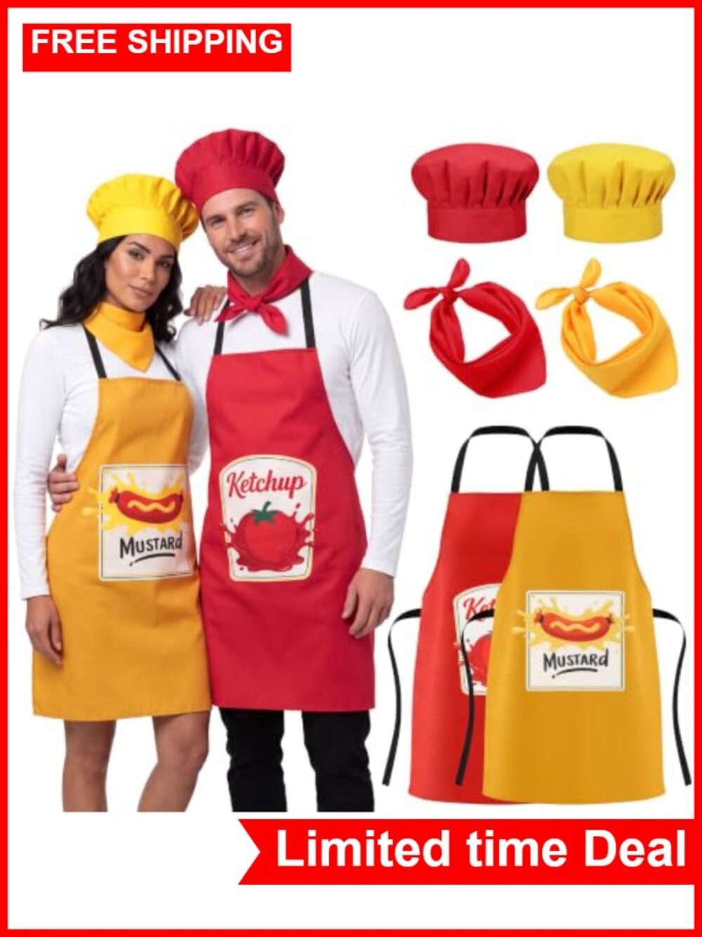 6PCS Halloween Couples Costume Set Ketchup Mustard Salt Pepper Cosplay Adult